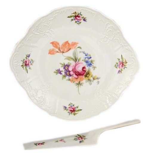 Тарелка для торта 27 см с лопаткой  Thun &quot;Бернадотт /Полевой цветок&quot; / 020024