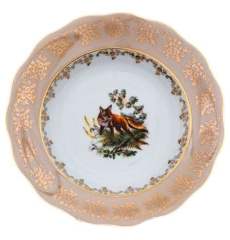 Тарелка 23 см 1 шт глубокая  Royal Czech Porcelain &quot;Аляска /Охота бежевая&quot; / 204038