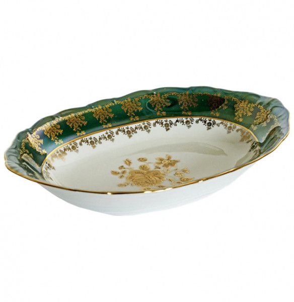 Блюдо овальное (глубокое) для хлеба  Royal Czech Porcelain &quot;Золотая роза /Зеленая&quot; / 203870