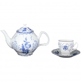 Чайный сервиз на 6 персон 15 предметов  Thun "Бернадотт /Синие розы" (чашка 240 мл, блюдце 15 см) / 124923