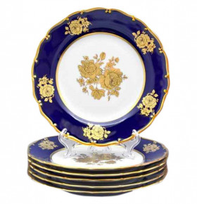 Набор тарелок 25 см 6 шт  Bohemia Porcelan Moritz Zdekauer 1810 s.r.o. "Анжелика /Кобальт /Золотая роза" / 010796