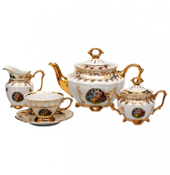 Чайный сервиз на 6 персон 15 предметов  Bavarian Porcelain &quot;Мадонна перламутр&quot; / 006540