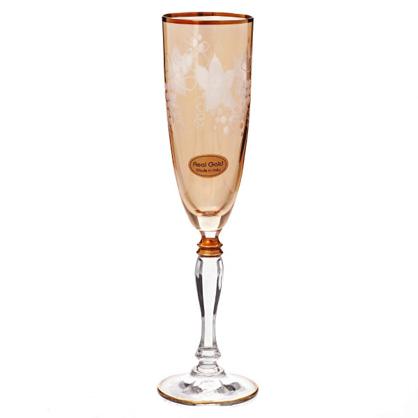 Бокалы для шампанского 200 мл 6 шт  Art Decor &quot;Франческа /Виноградная гроздь /Янтарные&quot; / 166032