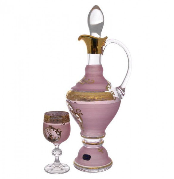 Набор для вина 7 предметов (графин 1,2 л + 6 бокалов по 150 мл)  Bohemia &quot;Охота розовая /Антик золото&quot; / 275821