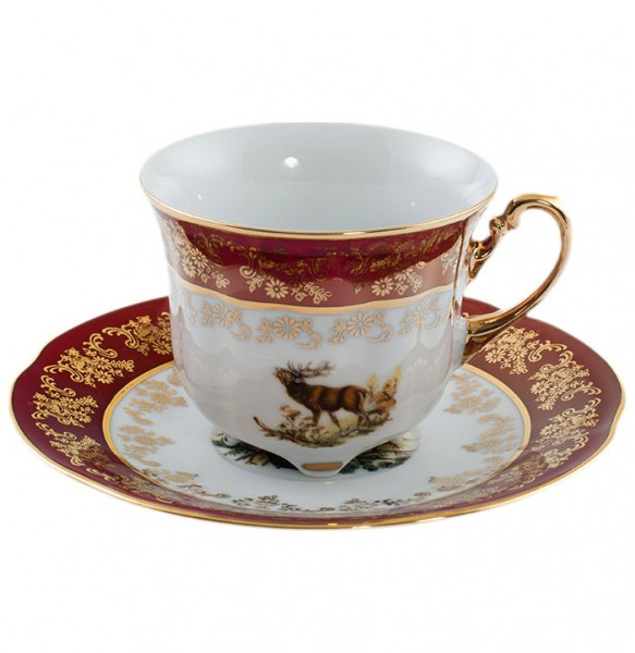 Набор чайных пар 230 мл 6 шт  Royal Czech Porcelain &quot;Болеро /Охота красная&quot; / 203657