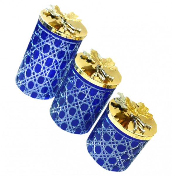Набор банок для сыпучих продуктов 3 шт синие  Yagmur Hediyelik &quot;Dior /Бабочки&quot; / 263683