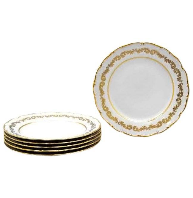 Набор тарелок 18 предметов (19, 23, 25 см)  Bohemia Porcelan Moritz Zdekauer 1810 s.r.o. "Анжелика /Золотые вензеля" / 010855 в Санкт-Петербурге