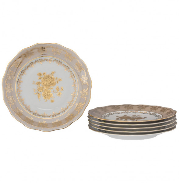 Набор тарелок 25 см 6 шт  Royal Czech Porcelain &quot;Аляска /Золотая роза /Бежевая&quot; / 204817