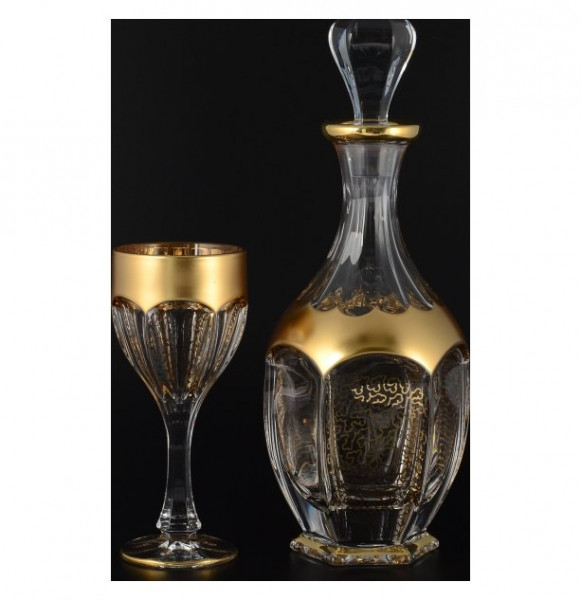 Набор для вина 7 предметов (графин + 6 бокалов)  Crystalite Bohemia &quot;Сафари /Матовое золото&quot; / 094178