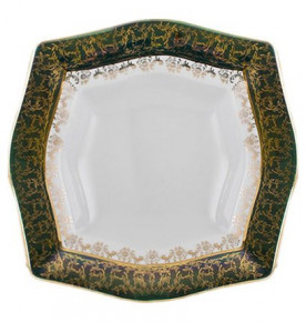 Тарелка 22,5 см глубокая  Royal Czech Porcelain "Львов /Зелёный /Золотые листики" / 203850