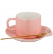 Чайная пара 200 мл с ложкой 3 предмета розовая  LEFARD &quot;Break time /Отводка золото&quot; / 206360