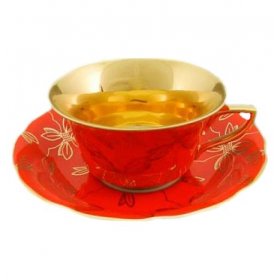 Чайная пара 100 мл  Leander &quot;Виндзор /Золотые цветы /алая&quot; / 158703