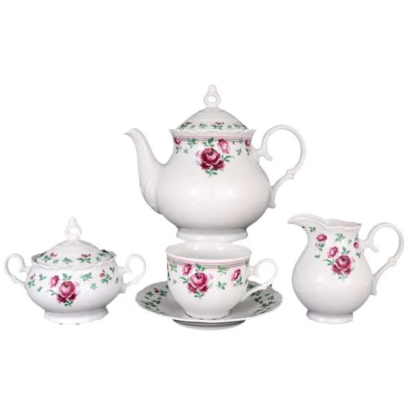 Чайный сервиз на 6 персон 15 предметов  Bohemia Porcelan Moritz Zdekauer 1810 s.r.o. &quot;Офелия 922 /Розочки&quot; / 065165