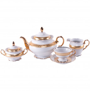 Чайный сервиз на 6 персон 15 предметов  Royal Czech Porcelain "Аляска /Золотая лента" / 204718