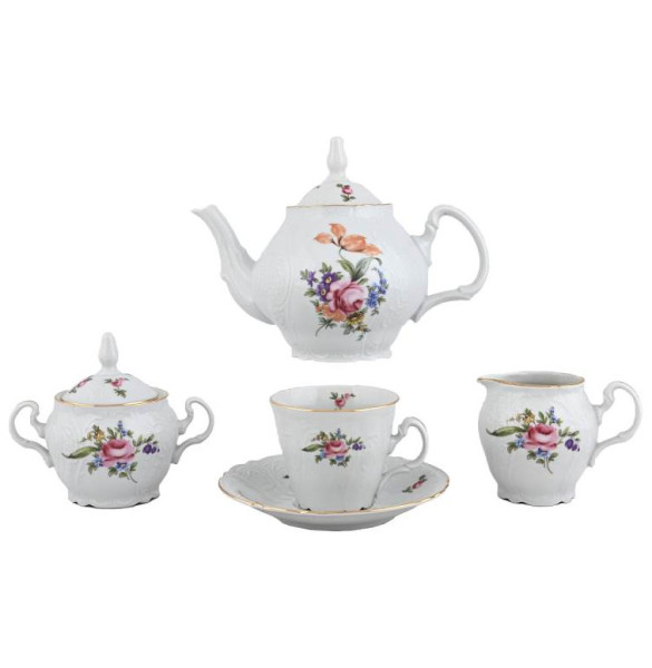 Чайный сервиз на 6 персон 15 предметов  Thun &quot;Бернадотт /Полевой цветок&quot; (ведерко)  / 313942