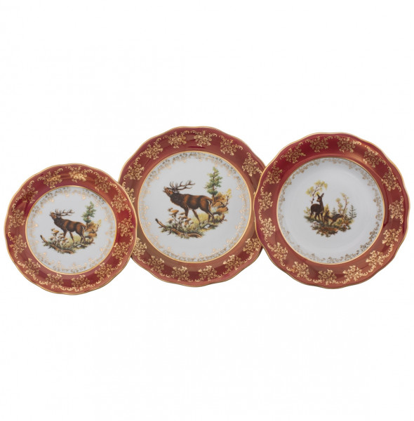 Набор тарелок 18 предметов (19, 23, 25 см)  Royal Czech Porcelain &quot;Аляска /Охота красная&quot; / 095168