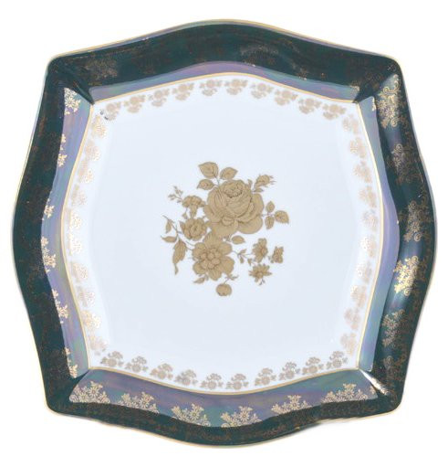 Тарелка 21,5 см 1 шт  Royal Czech Porcelain &quot;Львов /Золотая роза /Зеленая&quot; / 204803