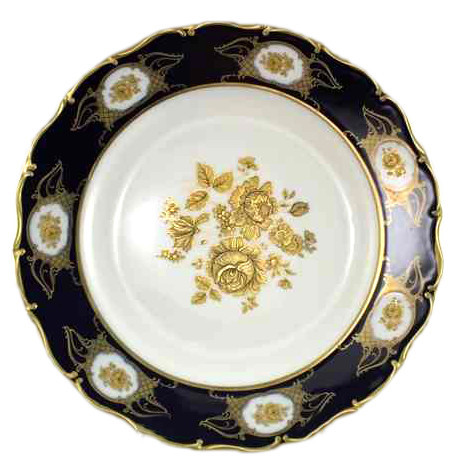 Блюдо 30 см круглое  Bohemia Porcelan Moritz Zdekauer 1810 s.r.o. &quot;Анжелика /Винтажная золотая роза /Кобальт&quot; / 002758