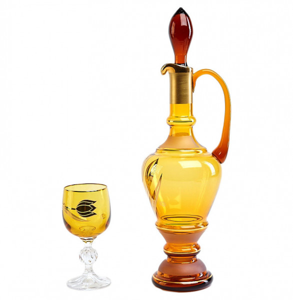 Набор для вина 7 предметов (графин + 6 бокалов по 150 мл) янтарная  Nd Art &quot;Золотой тюльпан&quot; / 200581