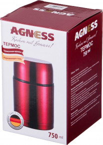 Термос 750 мл красный /с широким горлом "Agness" / 195874
