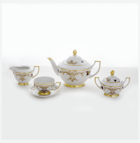 Чайный сервиз на 6 персон 15 предметов  Bohemia Porcelan Moritz Zdekauer 1810 s.r.o. "Аннетта /Золотой вензель и Цветы" / 088929