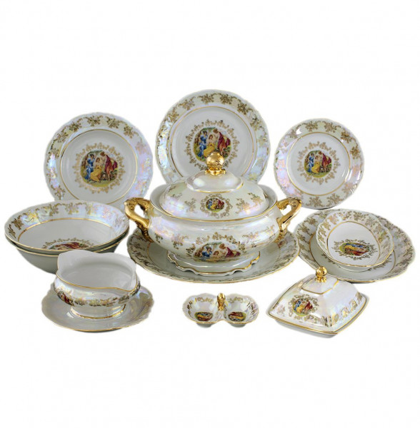 Столовый сервиз на 6 персон 27 предметов  Royal Czech Porcelain &quot;Фредерика /Мадонна перламутр&quot; / 203789