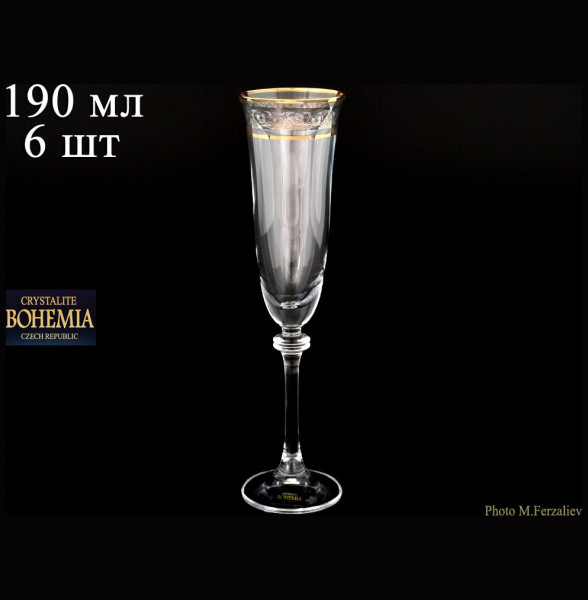 Бокалы для шампанского 190 мл 6 шт  Crystalite Bohemia &quot;Александра /Цветочный узор на платине&quot; / 036345