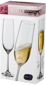 Бокалы для шампанского 190 мл 2 шт  Crystalex CZ s.r.o. "Виола /Бант с кристаллом /золото" / 170212