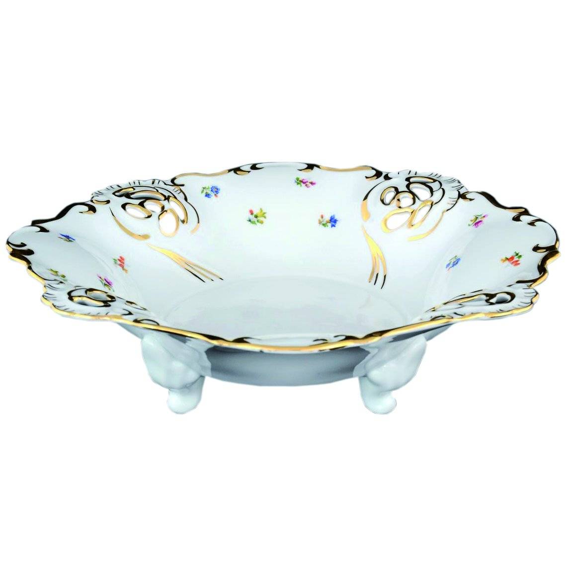 Фруктовница 32 см на 3-х ножках Барбарина  Bohemia Porcelan Moritz Zdekauer 1810 s.r.o. "Офелия /Мелкие цветы" / 027402 в Санкт-Петербурге