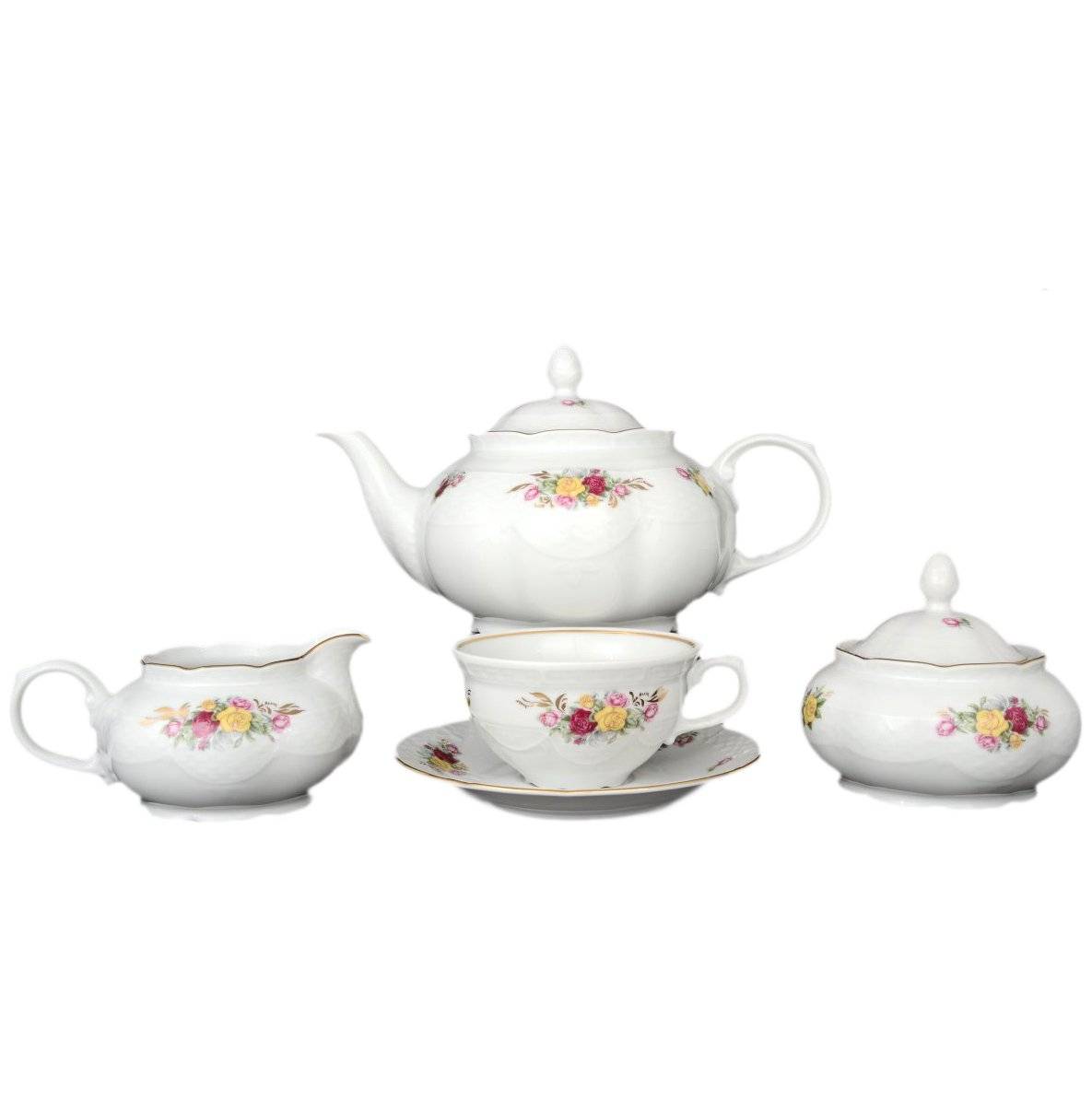Чайный сервиз на 6 персон 15 предметов  Thun "Николь /Розы" / 036211 в Санкт-Петербурге