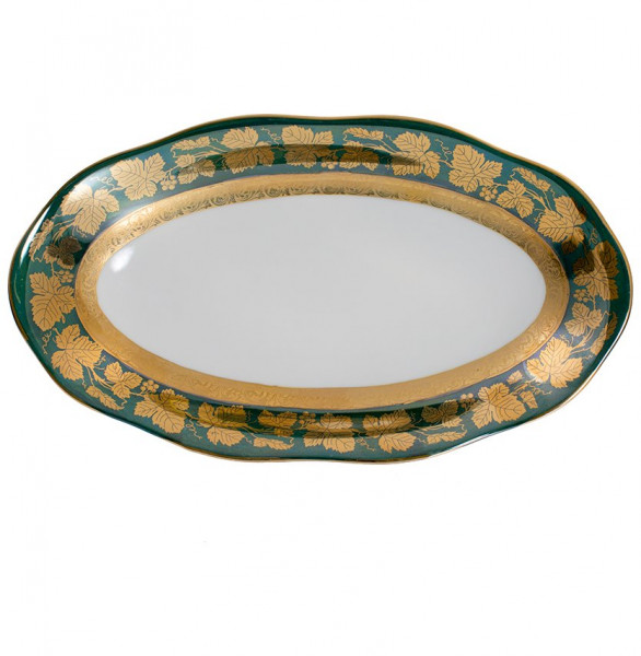 Блюдо овальное (селедочница)  Royal Czech Porcelain &quot;Аляска /Виноградные листья на зеленом /Золото&quot; / 204716