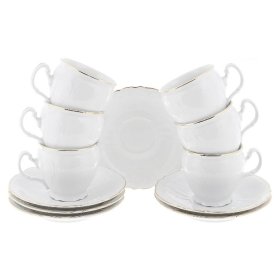 Набор чайных пар 240 мл 6 шт высокие н/н  Thun &quot;Бернадотт /Отводка золото&quot; / 006026