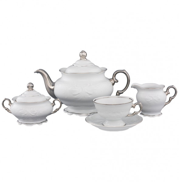 Чайный сервиз на 6 персон 15 предметов  Royal Czech Porcelain &quot;Фредерика /Отводка платина&quot; / 204796