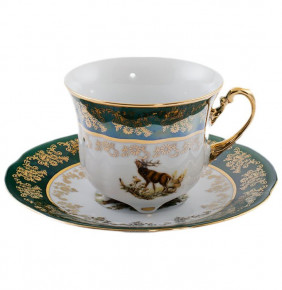 Набор чайных пар 230 мл 6 шт  Royal Czech Porcelain "Болеро /Охота зеленая" / 203645