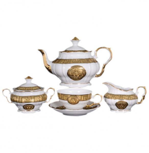 Чайный сервиз на 6 персон 15 предметов  Bohemia Porcelan Moritz Zdekauer 1810 s.r.o. &quot;Магнолия /Версаче МГ /золото&quot; / 011961