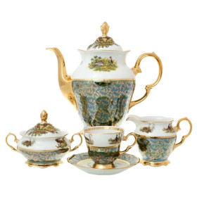 Кофейный сервиз на 6 персон 15 предметов  Sterne porcelan &quot;Фредерика /Охота зеленая&quot; / 137709