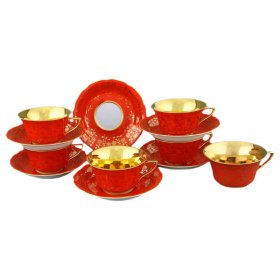 Набор чайных пар 100 мл 6 шт низкие  Leander &quot;Виндзор /Золотые цветы /алые&quot; 1 / 158678