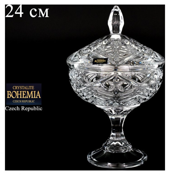 Ваза для конфет 24 см н/н с крышкой  Crystalite Bohemia &quot;Таурус /Без декора&quot; / 065672