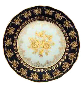 Блюдо 30 см круглое  Bohemia Porcelan Moritz Zdekauer 1810 s.r.o. &quot;Офелия /Золотые розы /Кобальт&quot; / 027488