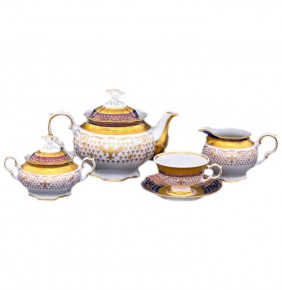 Чайный сервиз на 6 персон 15 предметов  Royal Czech Porcelain "Мария-Луиза /Королевская лилия на синем" / 204730