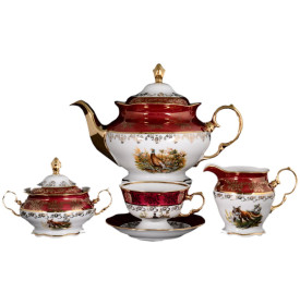 Чайный сервиз на 6 персон 15 предметов  Royal Czech Porcelain &quot;Фредерика /Охота красная&quot; / 086875