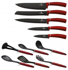 Набор кухонных ножей и аксессуаров на подставке 12 предметов  Berlinger Haus "Burgundy Metallic Line" / 280775
