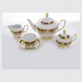 Чайный сервиз на 6 персон 15 предметов  Bohemia Porcelan Moritz Zdekauer 1810 s.r.o. &quot;Аннетта /Синяя /Золотой орнамент&quot; / 088906