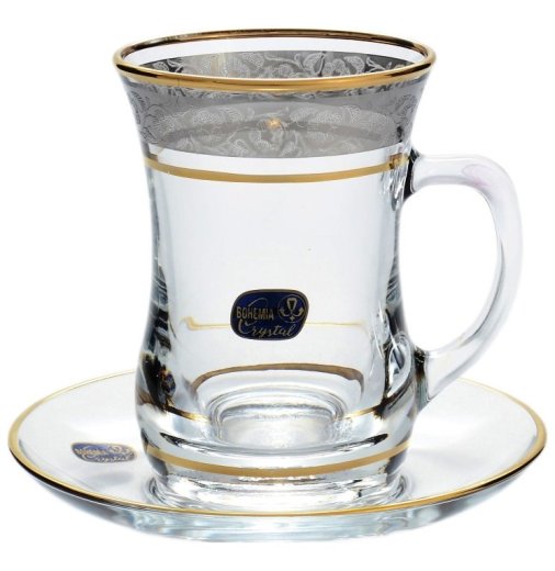 Армуды для чая 250 мл 6 шт с ручками  Crystalex CZ s.r.o. "Цветочный узор на платине" V-D / 140066 — 