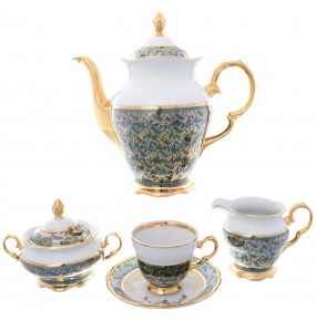 Кофейный сервиз на 6 персон 16 предметов  Sterne porcelan "Фредерика /Золотые листья на зелёном" / 146156