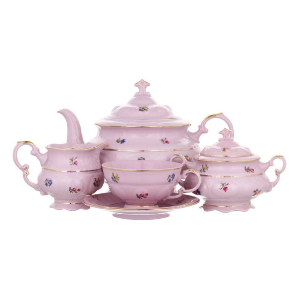 Чайный сервиз на 6 персон 15 предметов  Leander &quot;Соната /Мелкие цветы&quot; розовая / 196844