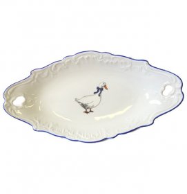 Блюдо 25 см овальное с ручками  Cmielow &quot;Рококо /Гуси&quot; / 127614