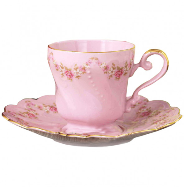 Кофейная пара 150 мл  Leander &quot;Ливия /Розовый цветок&quot; розовая / 158653