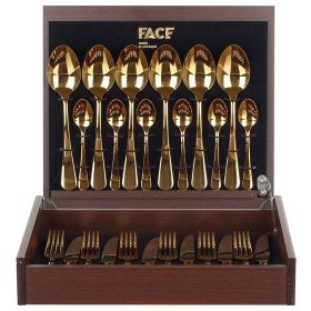 Столовые приборы 24 предмета на 6 персон  Face Group &quot;Slim&quot; золото /в деревянной коробке / 366026