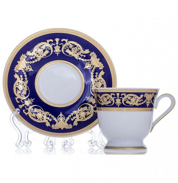 Набор кофейных пар 100 мл 6 шт  Bavarian Porcelain &quot;Александрия /Золотой узор на синем&quot; / 070707